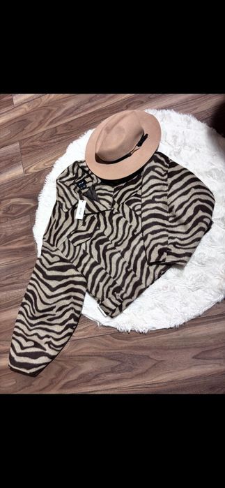 Nowa kurtka w zebrę bufiate rękawy Nasty Gal L glamour boho casual