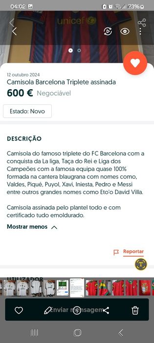 Camisola do fc barcelona  do famoso  triplete. Assinada  por todos .