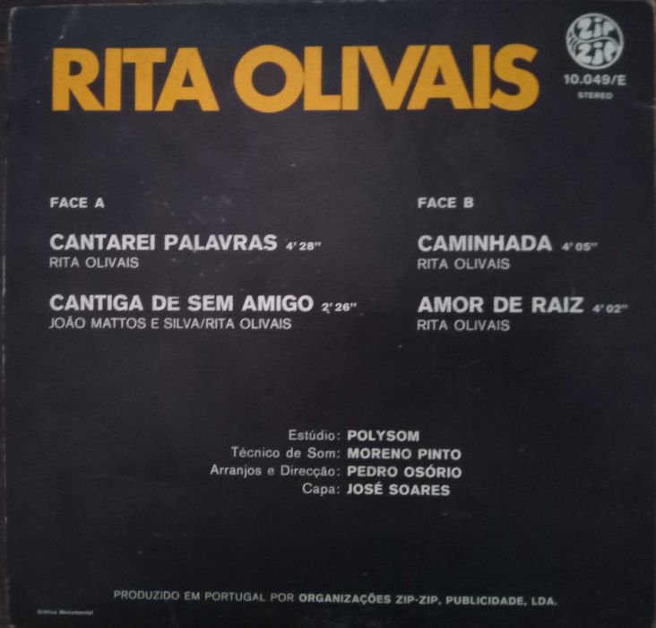 Rita Olivaes	- - - - -	Cantarei Palavras	- - - - -	EP