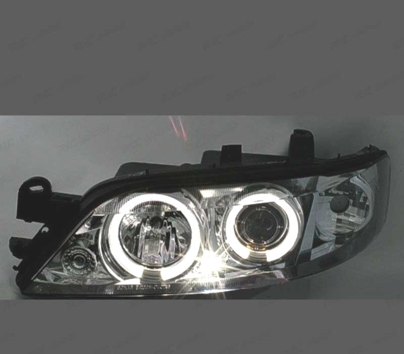 FARÓIS FRONTAIS ANGEL EYES OPEL VECTRA B 95-98 FUNDO CROMADO