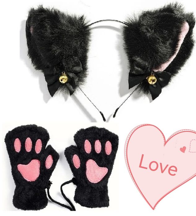 Kostium kot czarny kot opaska kot uszy kota łapki kota wilka rękawiczk