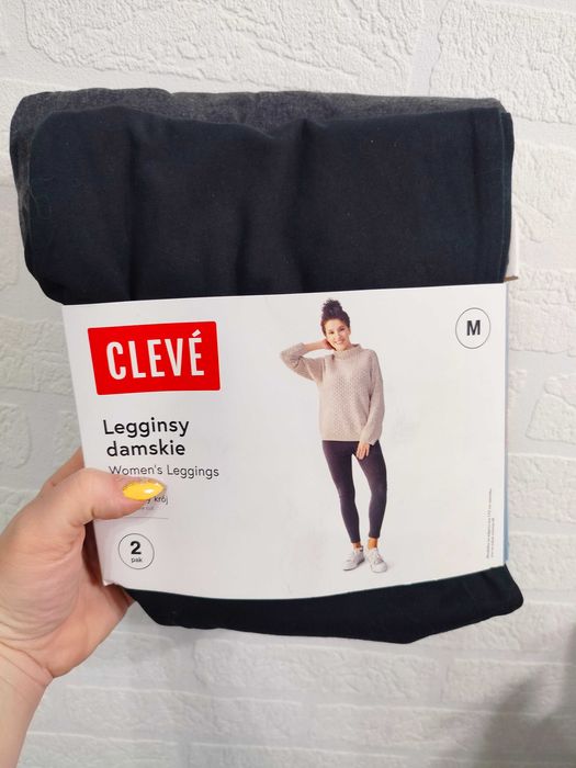 Legginsy getry damskie długie Cleve M 38 czarne + grafit 2-pak 2szt