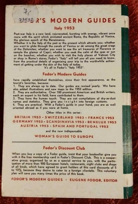Italy 1953 Fodor's Modern Guides Illustrated Edition