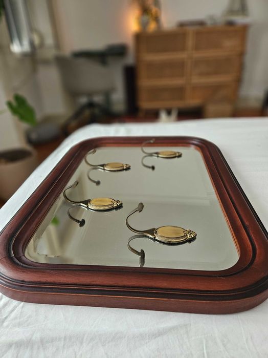 Espelho vintage bisotado madeira retangular 60cm x 45cm