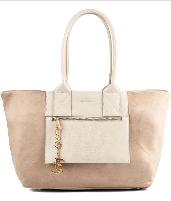 Torebka tote bag Juicy Couture Shopper Bag duża 53 cm krem beż zamykana na zamek elegancka biznesowa