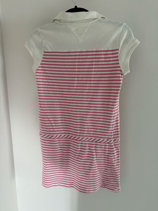 Bluzka polo długa Tommy hilfiger M w paski różowo biała