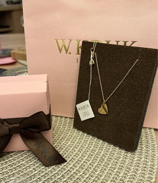 Nowy naszyjnik złoty, łańcuszek W.Kruk serce