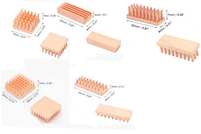 Набір невеликих мідних радіаторів (13шт.) для Raspberry Pi і не тільки