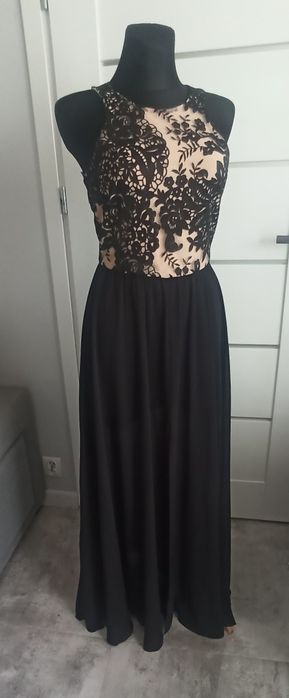 Piękna suknia Chiara czarna z beżem