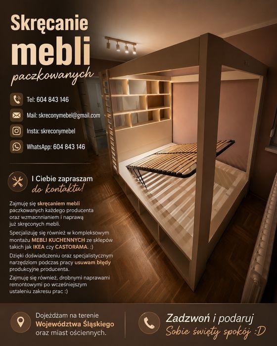 Skręcanie mebli paczkowanych /naprawa mebli/ wzmacnianie szaf, łóżek