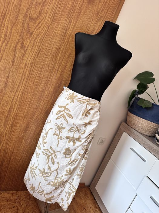 Mango L 40 spódnica maxi beżowa wzory marszczenia na lato