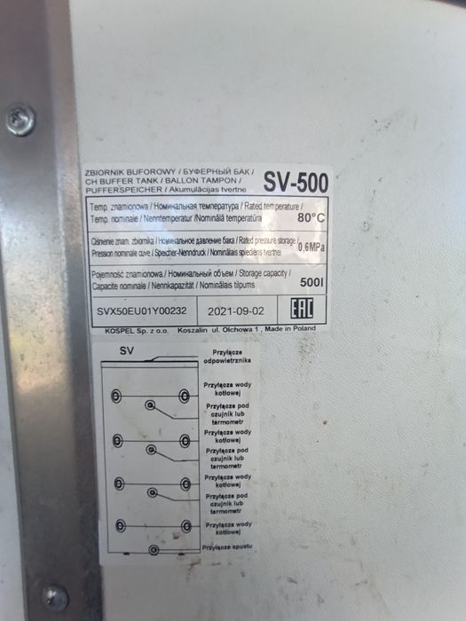 Bufor ciepła Kospel SV-500 500L – 2021 r. – odbiór osobisty