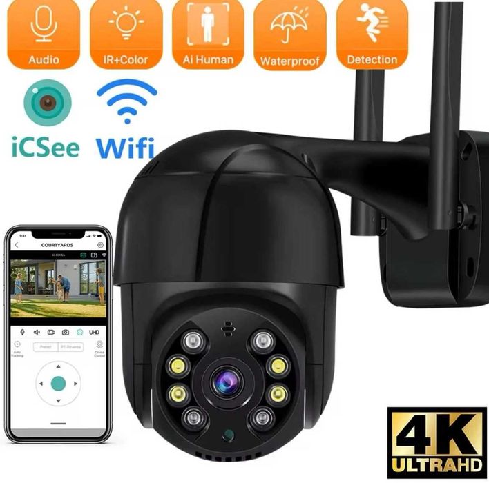 Ip wifi ICsee чорна Камера відеонагляду слідкування уличная ptz 4MP