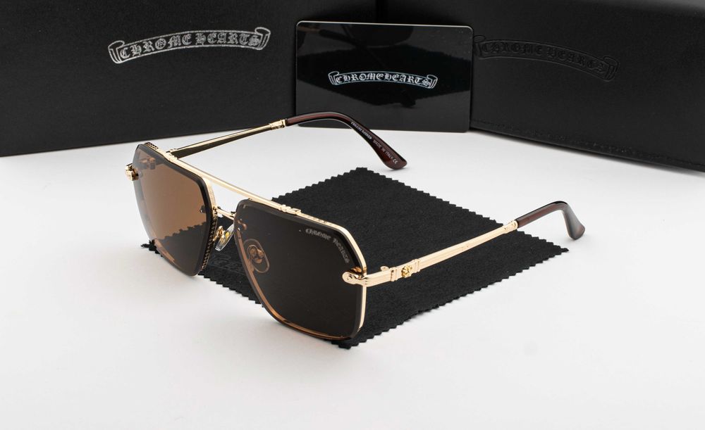 Чоловічі сонцезахисні окуляри Chrome Hearts | UV400 | квадратна лінза | футляр в комплекті | металева оправа