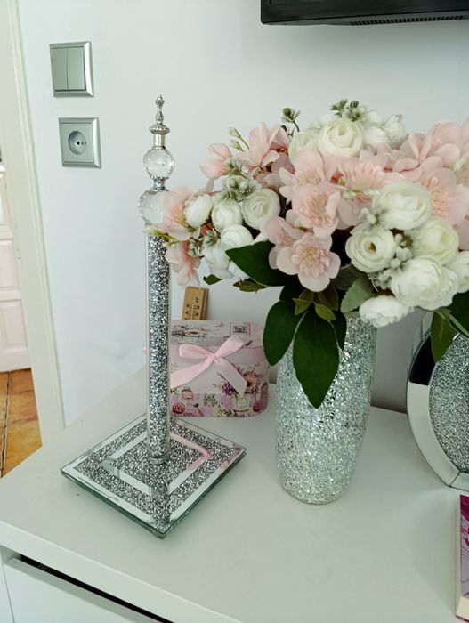Stojak na papier srebrny lustrzany z kryształkami Glamour błyszczący