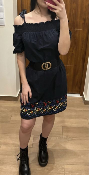 Granatowa sukienka z pięknym wzorem M&S Collection