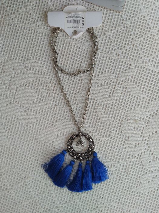 Colar boho chic prateado e azul - Novo!