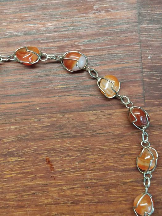 Naszyjnik z naturalnymi kamieniami w oprawie handmade retro vintage