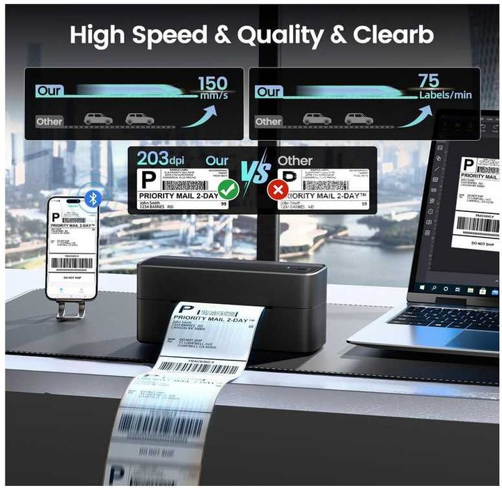 Drukarka etykiet wysyłkowych 4x6" Bluetooth Phomemo 241BT