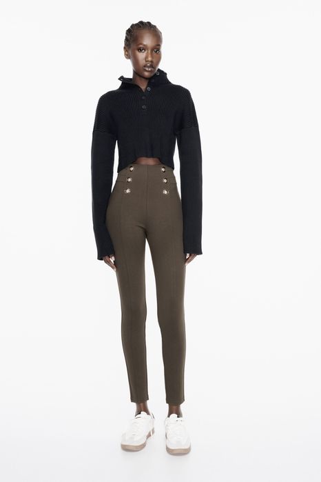 ZARA Legginsy z guzikami i wysokim stanem r. S/36