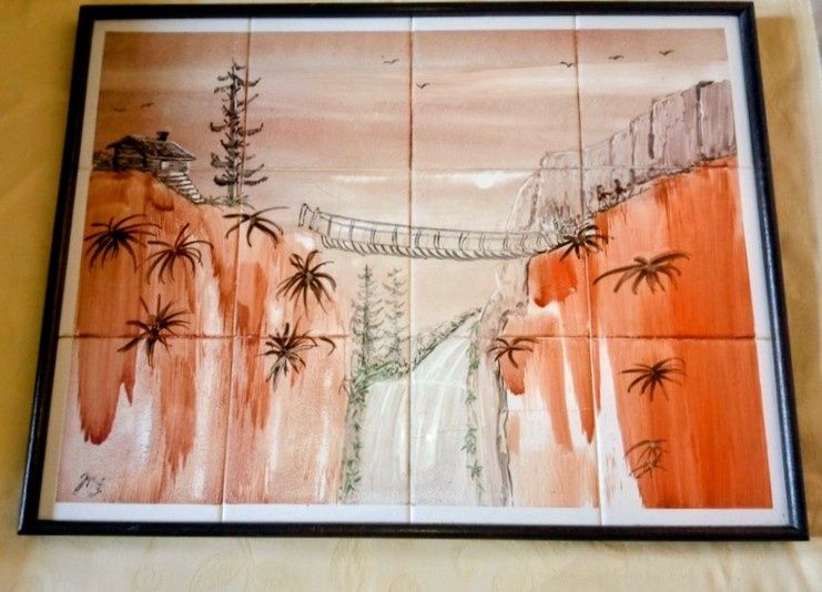 Painel vintage azulejos 60x45 cm assinado