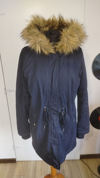 Kurtka parka płaszcz damska granatowa futerko cropp