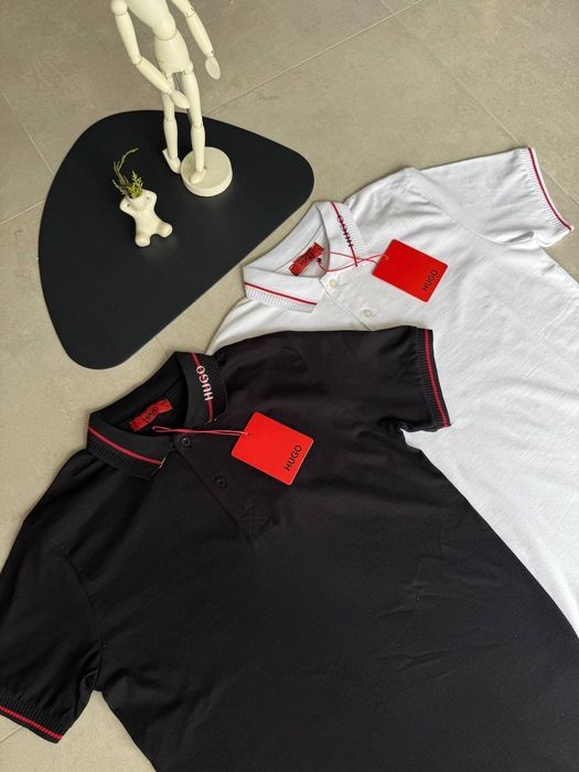 Крута поло футболка Hugo Boss  чорна та біла  розмір  S-XXL