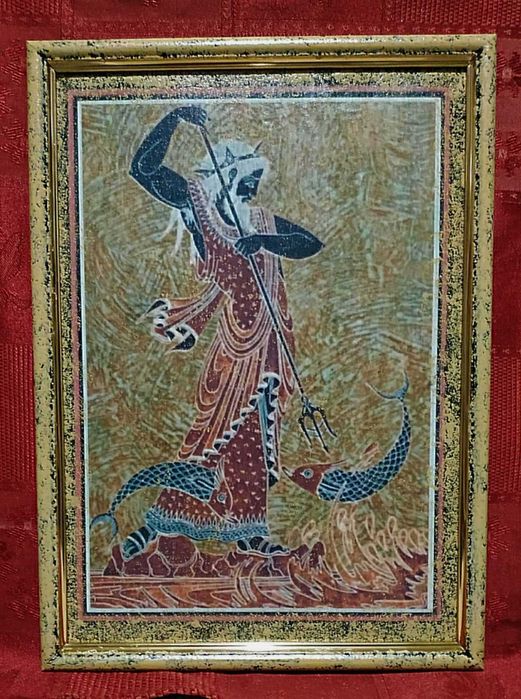 Картина,панно.Посейдон  морской бог и Одиссей .Античный стиль.Греция.