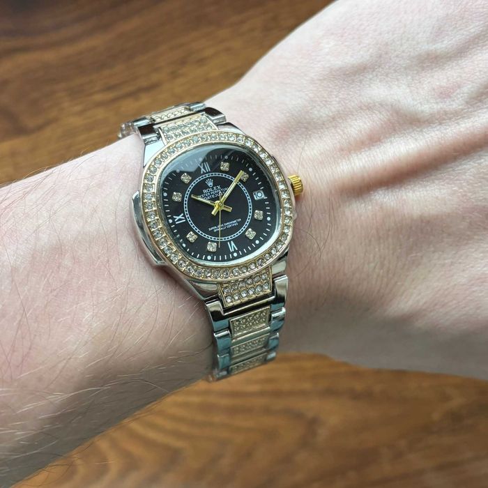 Топ! Жіночий годинник Rolex на браслеті комбінованого кольору з датою