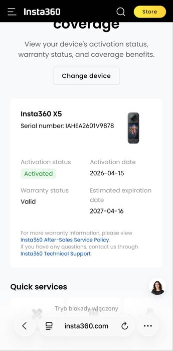 Kamera Insta360 x5 + Invisible Stick + Gwarancja