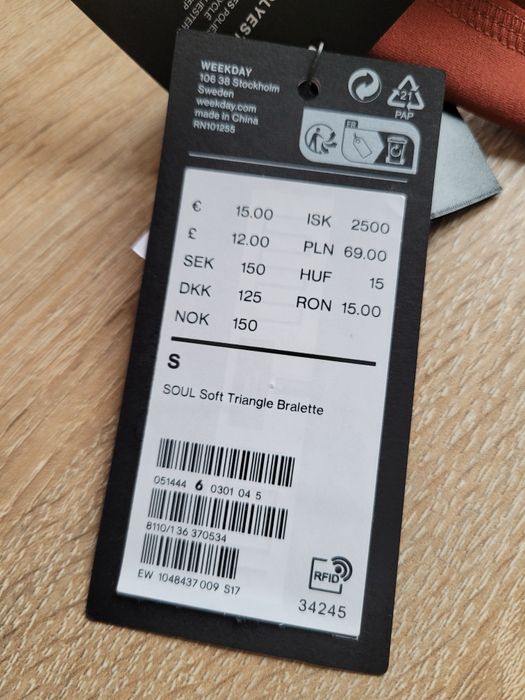 S 36 Weekday soul soft triangle bralette biustonosz damski stanik 
Now