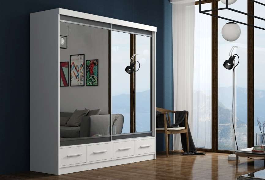 Szafa przesuwna 200cm z lustrem szafa dwudrzwiowa z szufladami