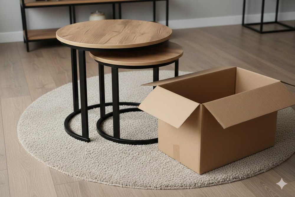 Nowy Stolik Kawowy Okrągły Drewniany Dąb Zestaw 2w1  Stół Do salonu