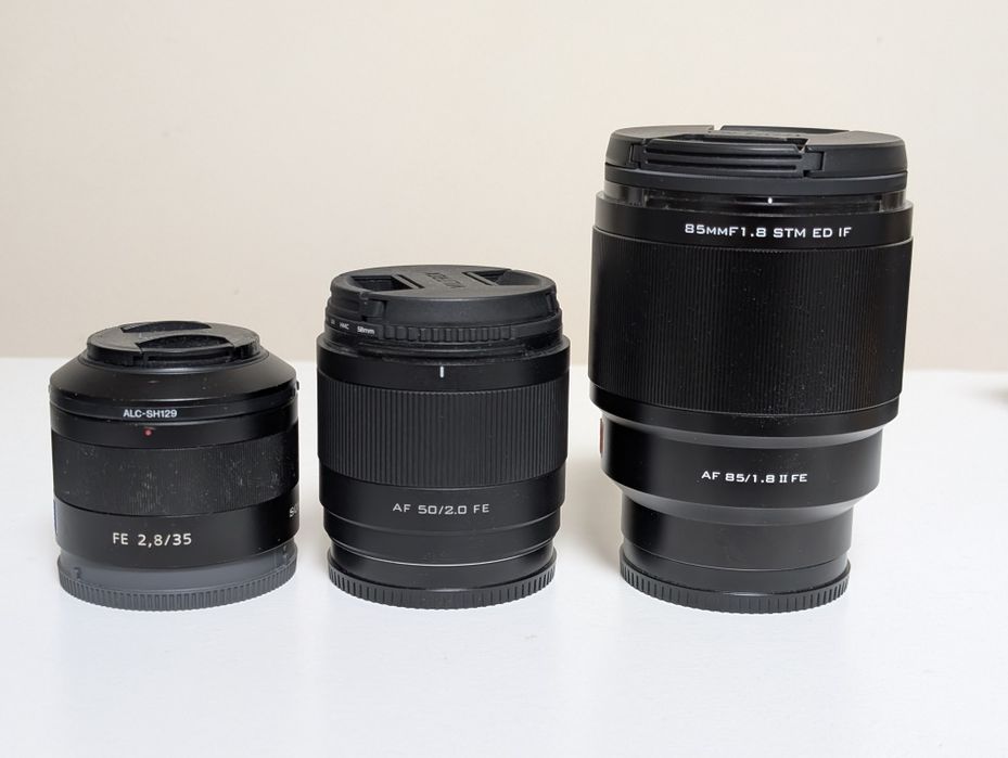 35mm f2.8 / 50mm f2/ 85mm F1.8 lentes PACK, Sony Zeiss + 2 Viltrox para Sony-E