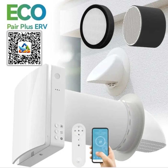 Побутовий рекуператор повітря ECO Pair Plus WiFi кімнатний провітрювач припливний вентилятор з датчиком вологості