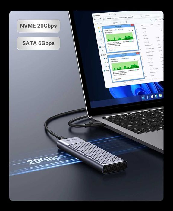 Ugreen CM559 20Gbps SSD карман M2 NVME/SATA в комплектi 2 USB (19203)