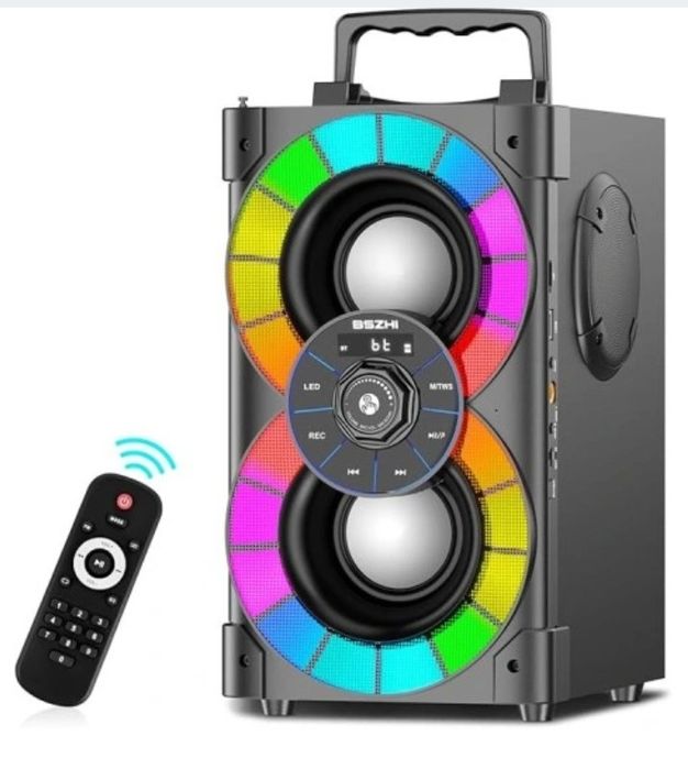 Głośnik przenośny Bluetooth 80 W radio FM światłami LED subwoofer + pi
