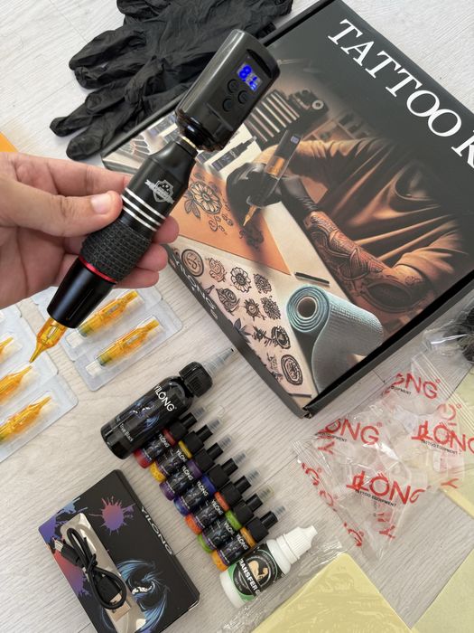 Kit Tattoo/ Tatuagem COMPLETO Máquina Pen Sem Fios c/Pele treino