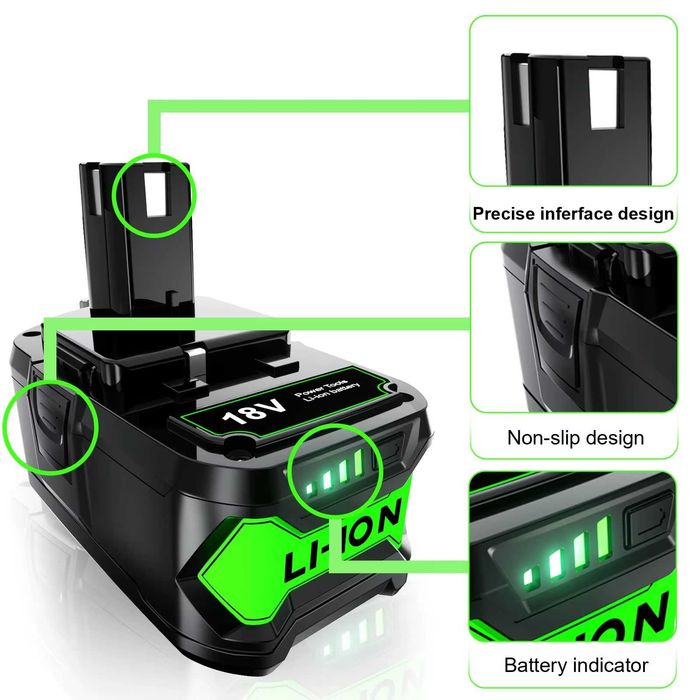 Baterias de substituição de íon-lítio, 6.0ah, para ryobi.