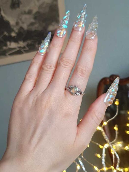 Anel ajustável com opala preciosa, pedra natural, da Etiópia