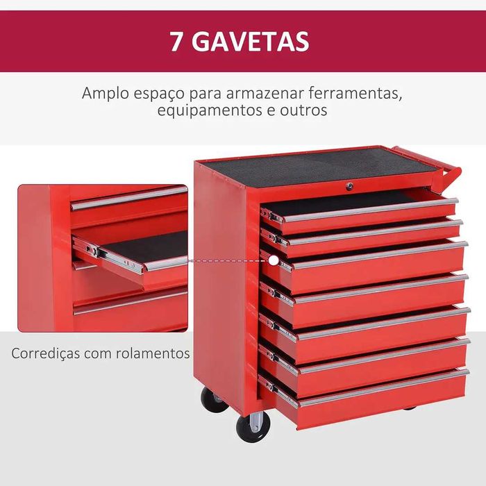 Carrinho de Ferramentas com 7 Gavetas  69x33x75 cm Vermelho