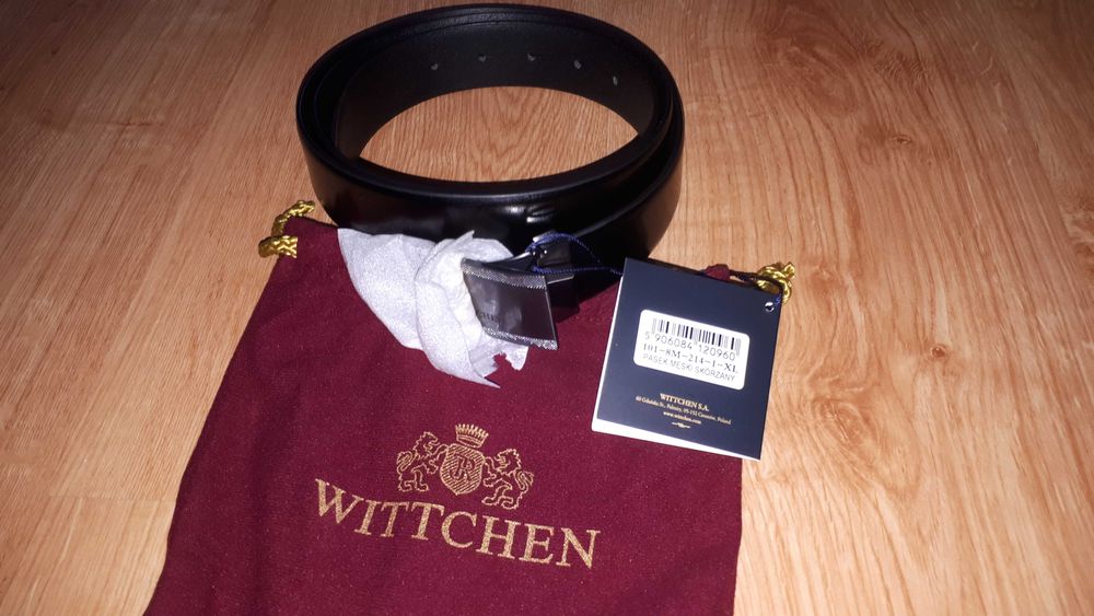 Witchen Męski pasek z gładkiej skóry naturalnej z klamrą, czarny