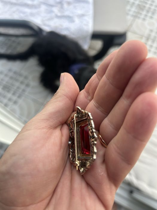 Alfinete ouro prata diamantes e rubi