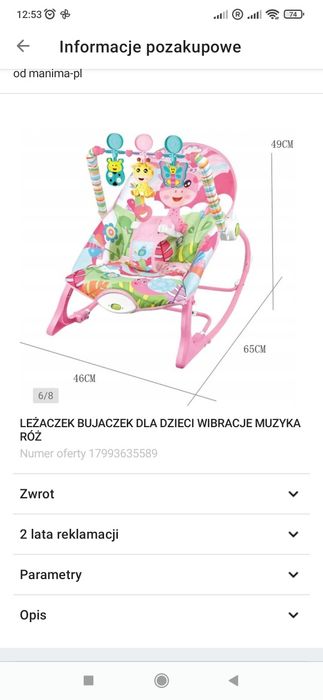Leżaczek bujaczek z wibracjami i muzyką