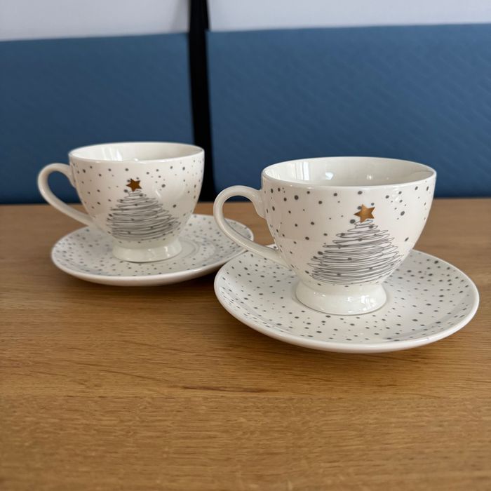 Nowe filiżanki świąteczne choinka złota gwiazdka Zestaw 2 szt. Scandi