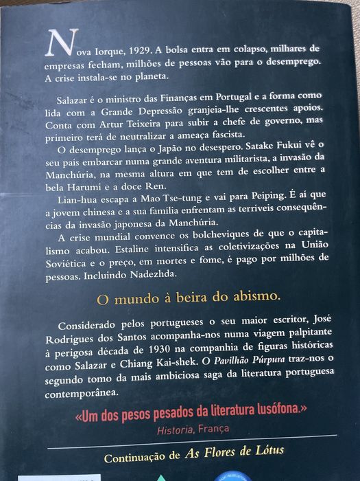 livro de romance “O Pavilhão Púrpura” de José Rodrigues Dos Santos