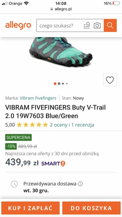 Buty pięcioplaczaste Vibram Fivefingers V trek r.38-39