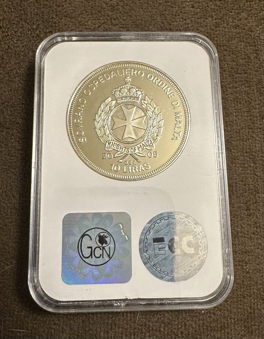 Jan Paweł II Zakon Maltański 10 lirów 2005 r grading MS 70 slab malta