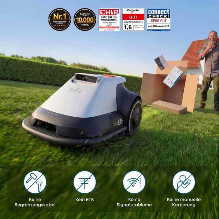 Робот-газонокосарка eufy E15 без дроту, до 800 м², TrueVision, навігація, уникнення перешкод, керування через додаток