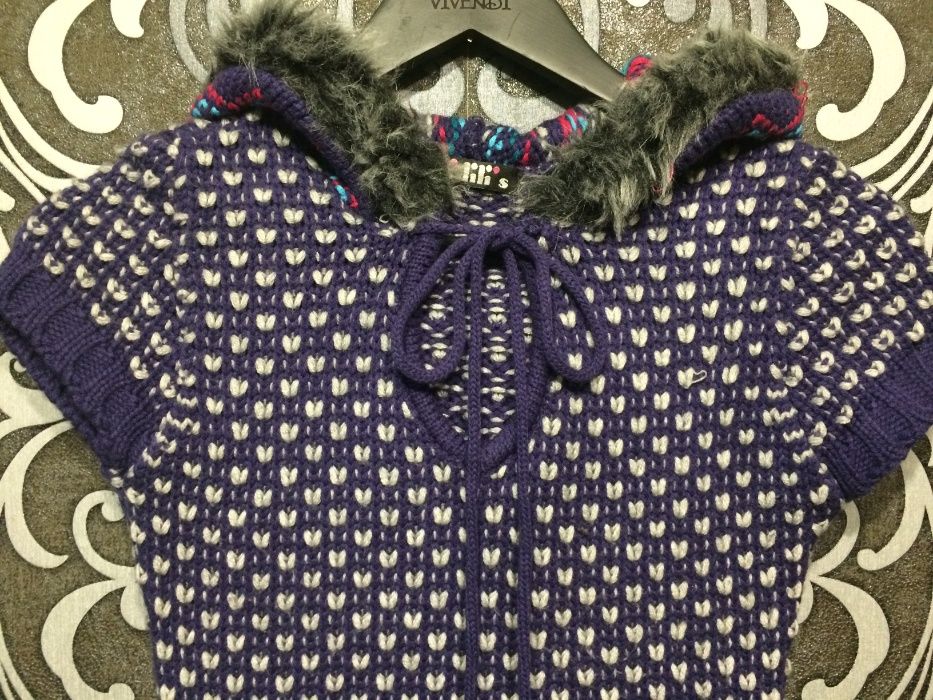 Тёплое вязаное зимнее платье, туника с капюшоном Турция вискоза-шерсть